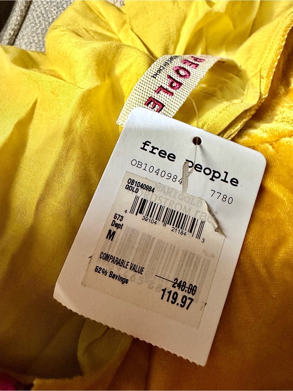 Free People Mustard Velvet Tunic with Cranberry & Green Embroidered V-Neck - Picture 7 of 7